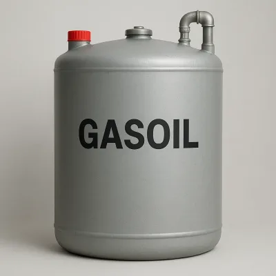 Large metal container labeled "GASOIL" for industrial fuel storage